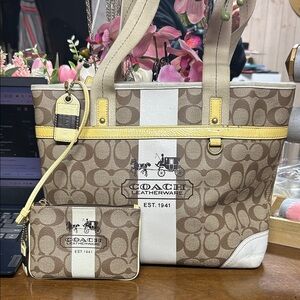 # 35 Coach Signature Heritage Brown and Yellow Tote